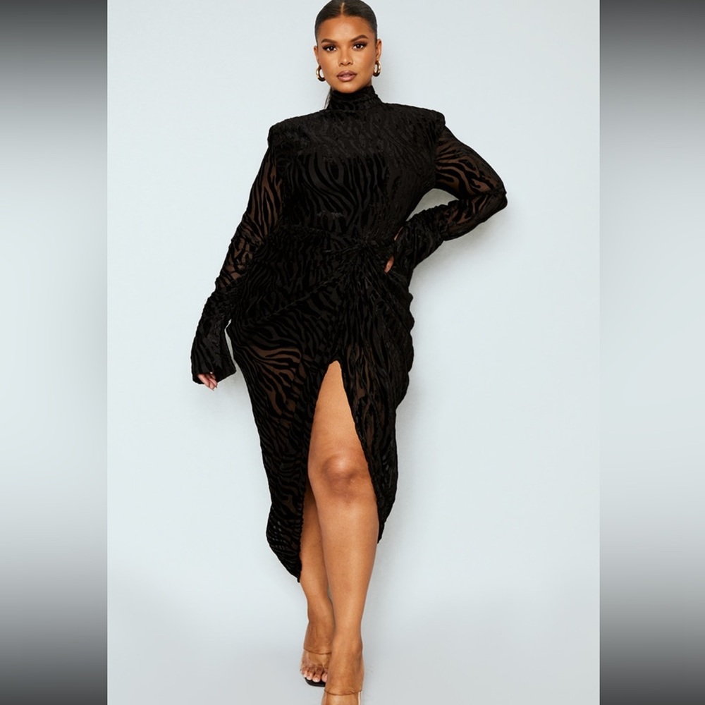 Black Zebra Devore High Neck Draped Midi Dress NWT never worn - Picture 4 of 5